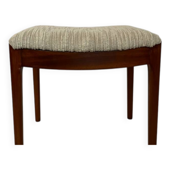 Siège ottoman repose-pieds en teck et tissu écru