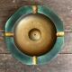 Cendrier Ancien Octogonal Metal Vert + Laiton Vintage