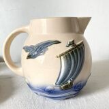 Digoin France barbotine pitcher with marine decor