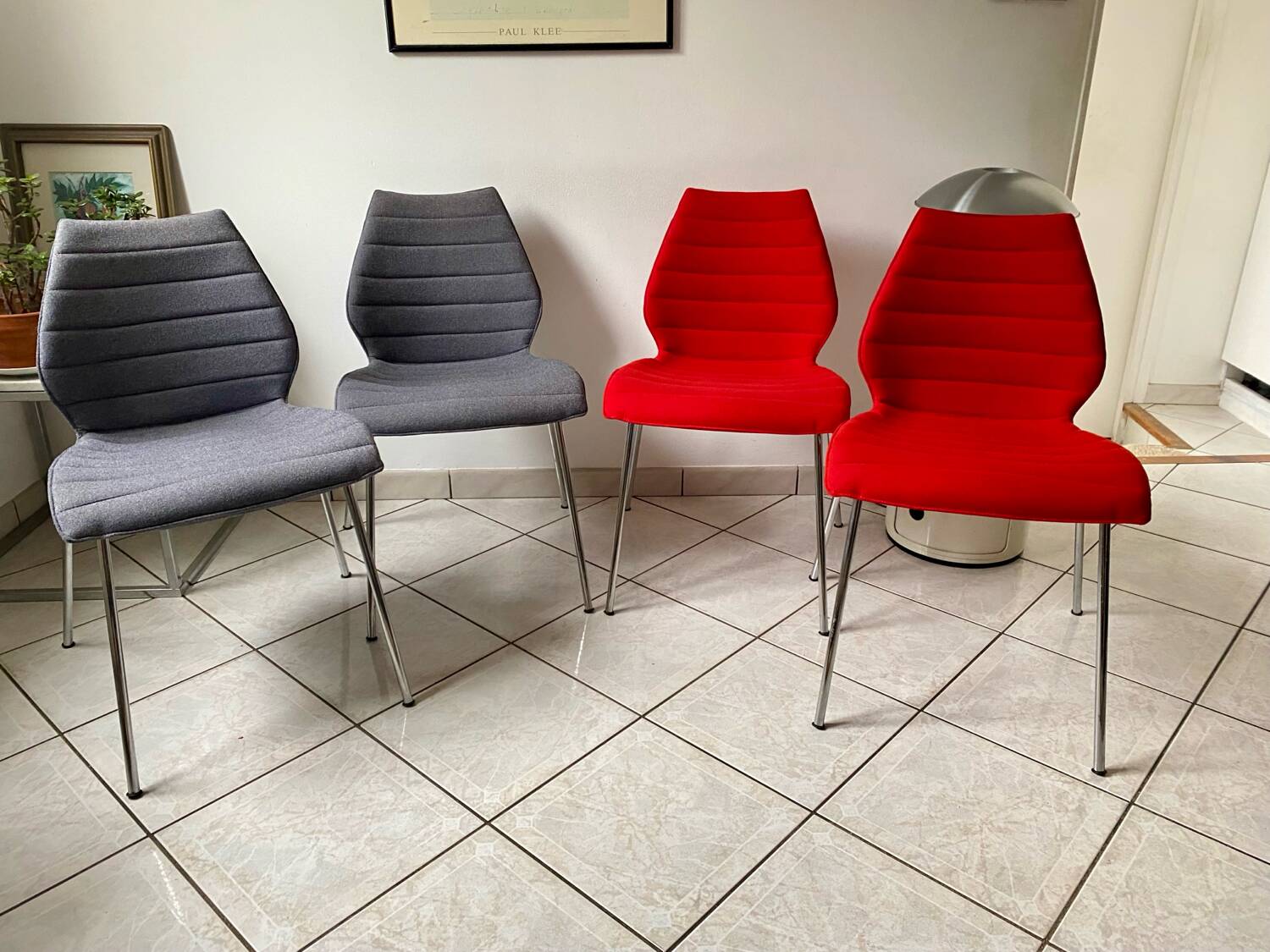 Pair of Mauï soft kartell red chair design Vico Magistretti