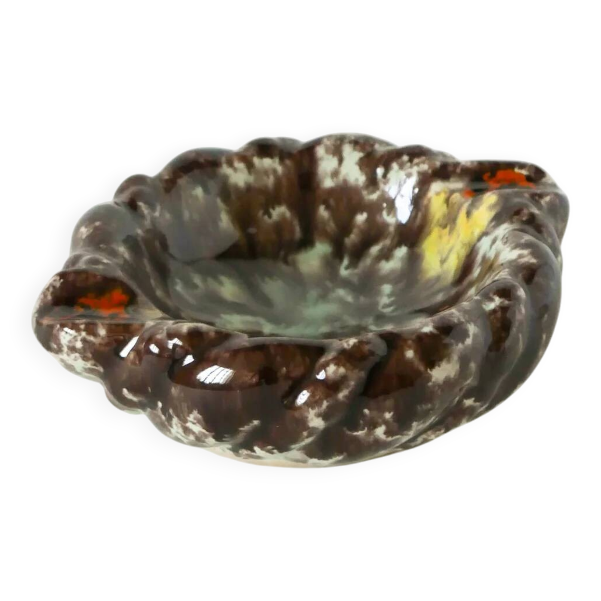 Ceramic ashtray, brown & multicoloured, 1970