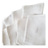 8 antique fabric napkins with anagram in cotton damask