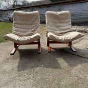 The Siesta chair set by Ingmar Relling 1965 — brown wood and beige fabric
