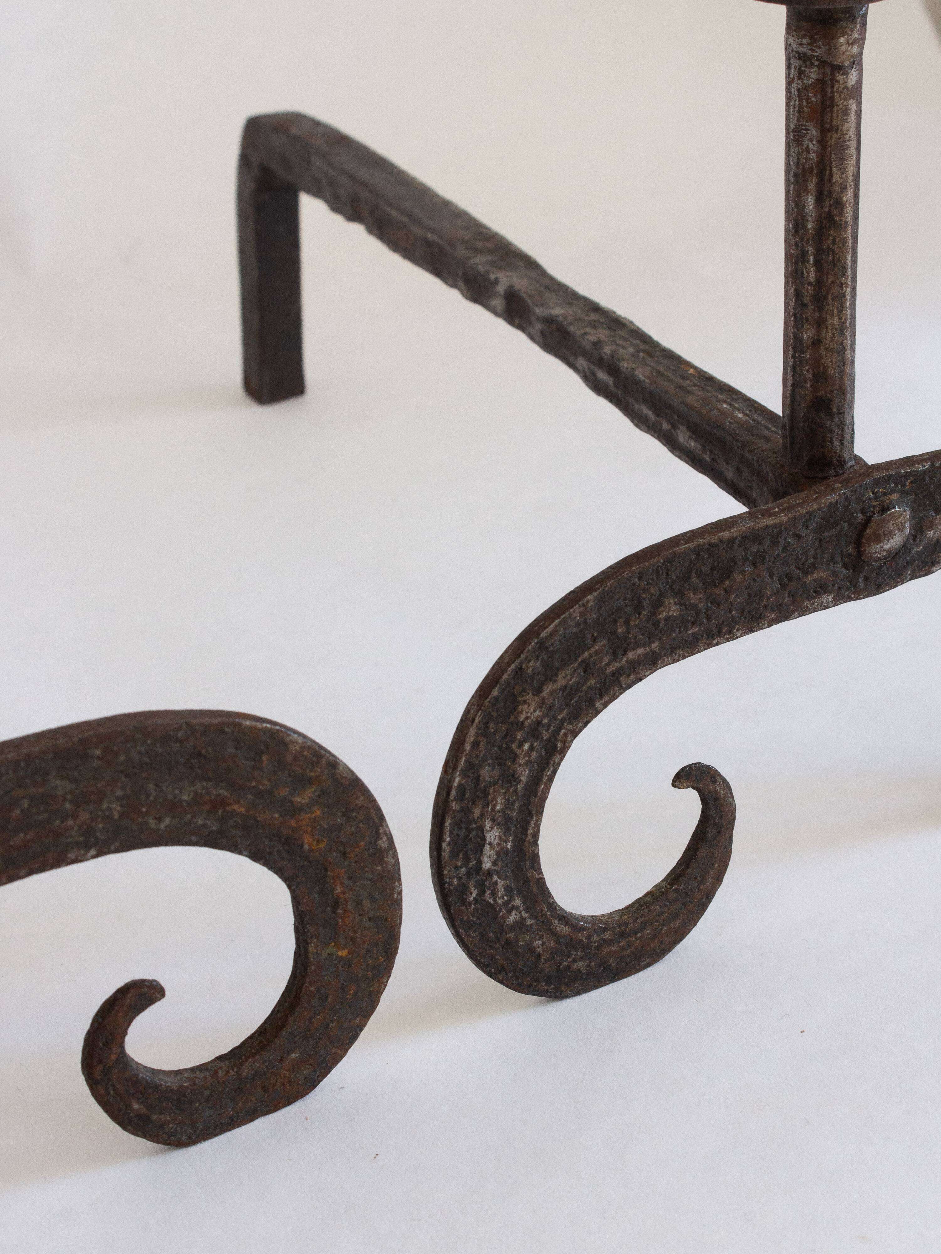 Pair of wrought iron fire dogs, Handmade, Early 20th century