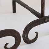 Pair of wrought iron fire dogs, Handmade, Early 20th century