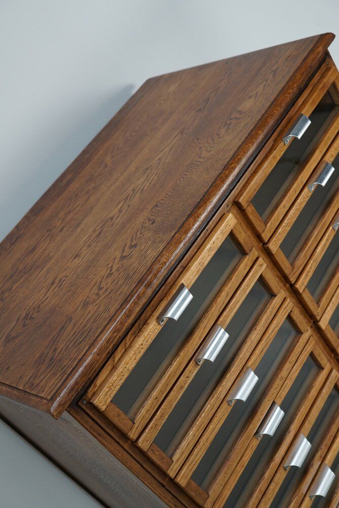 Vintage Dutch oak haberdashery shop cabinet, 1950s