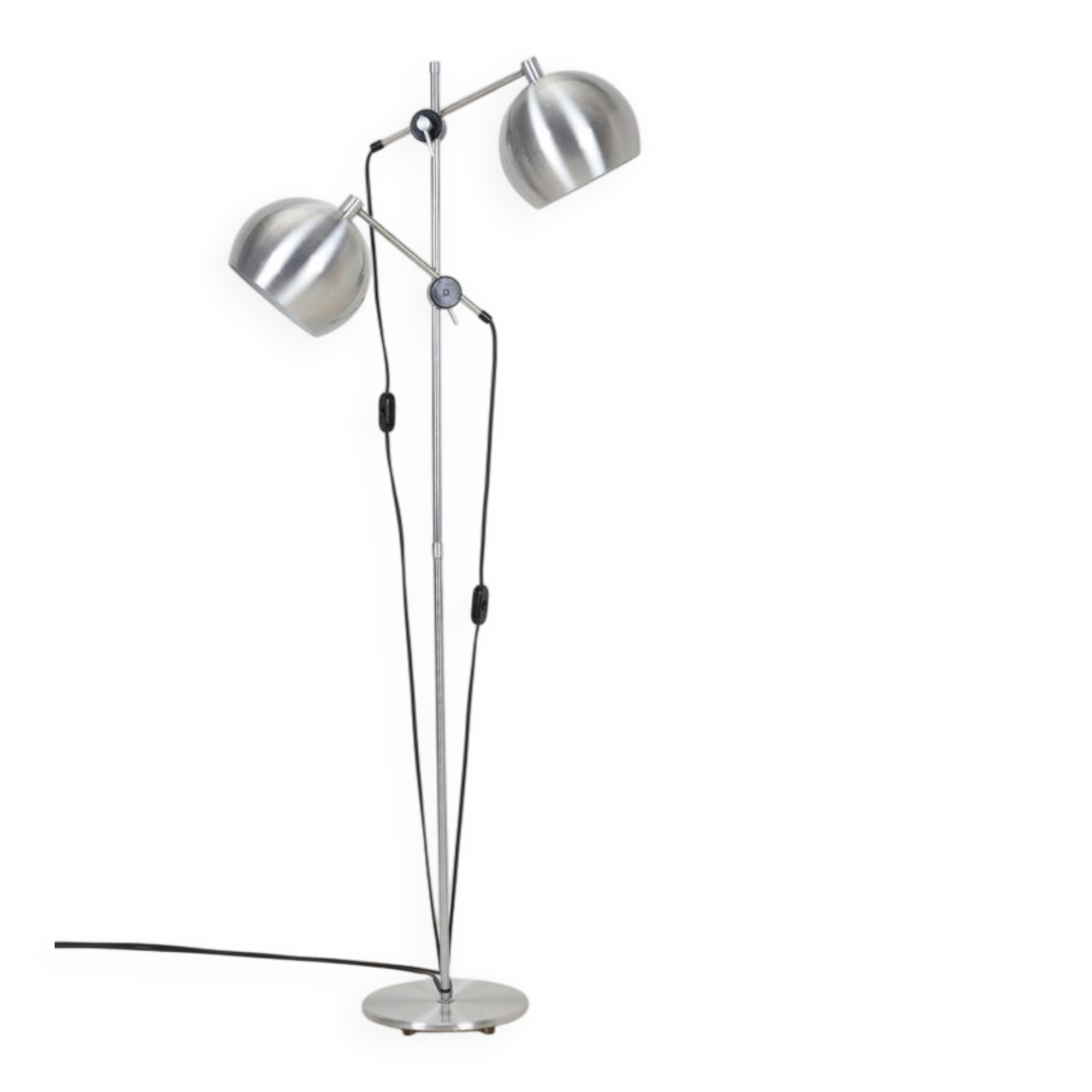 Mid-century double-spot floor lamp / aluminum / 1960s–1970s / space age / Danish modern design