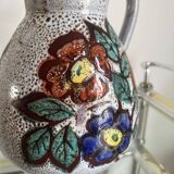 Pichet fleuri en céramique emaillée vallauris décor main