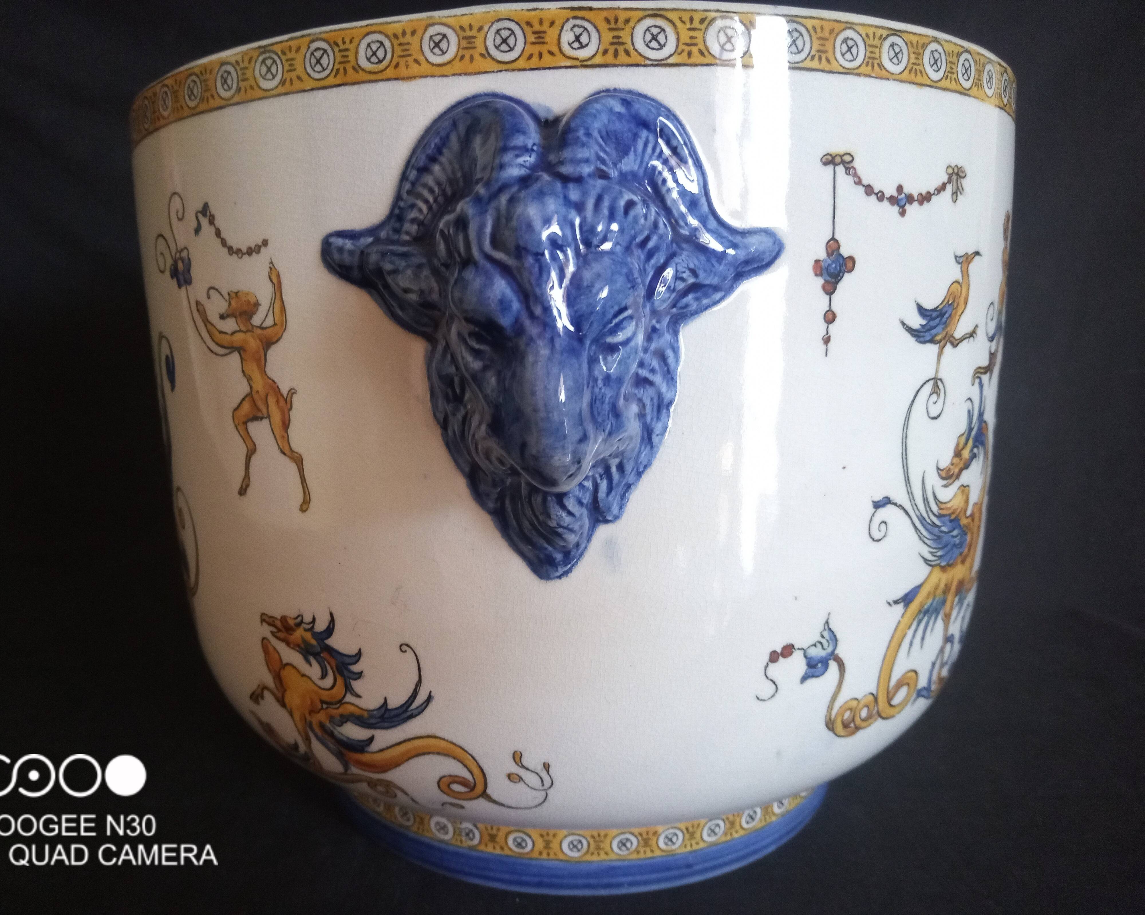 Renaissance Cache Pot in earthenware from Gien, year 1875