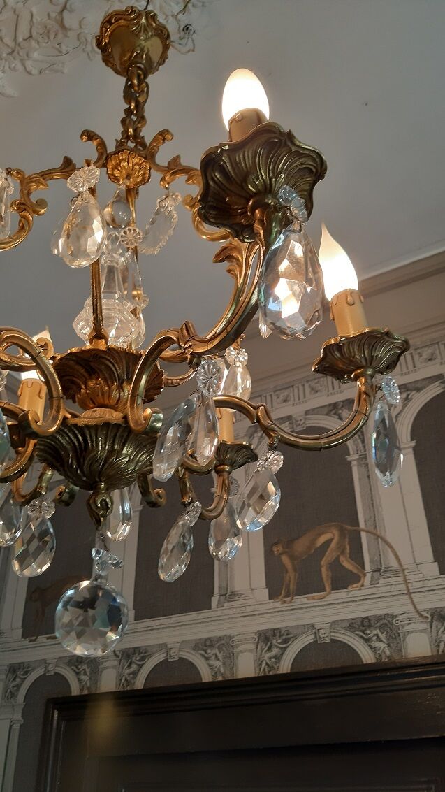Bronze and crystal chandelier 6 fires