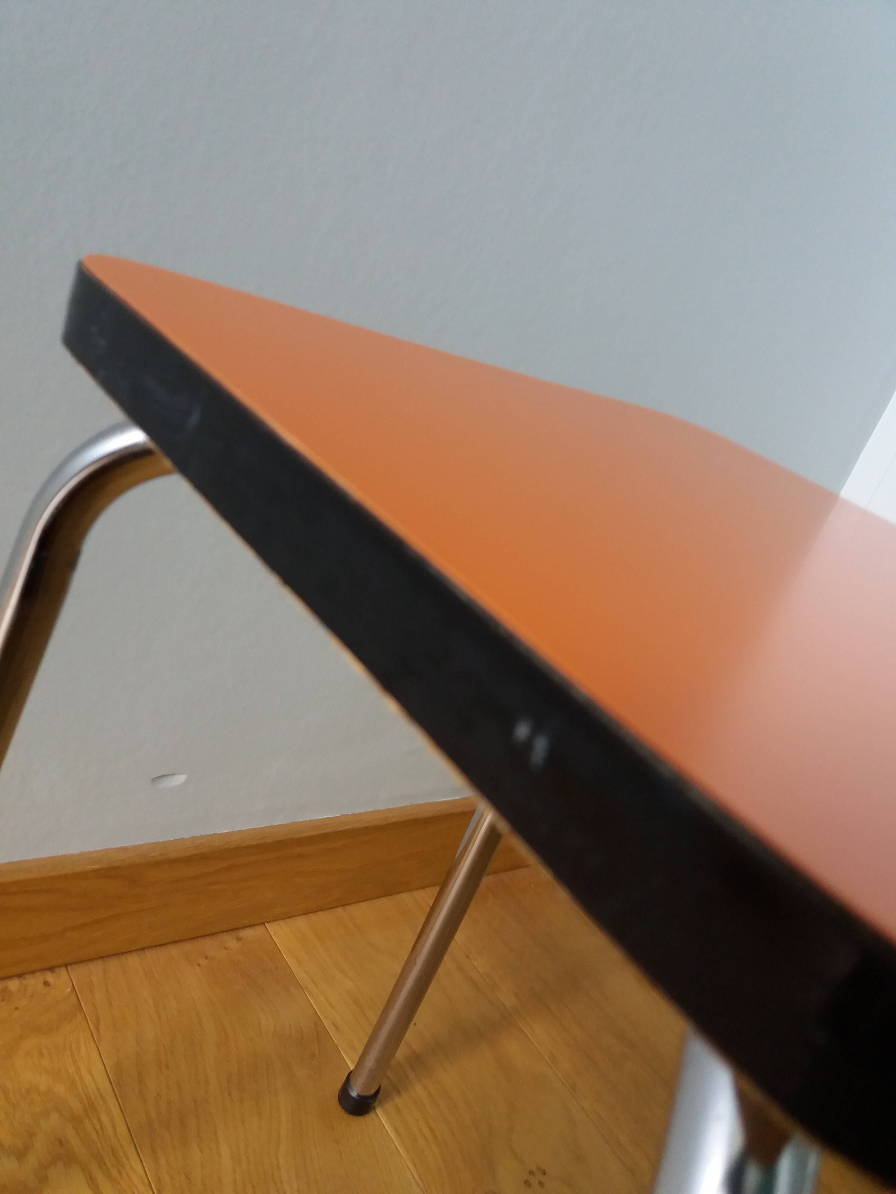 Chrome metal and orange formica stool