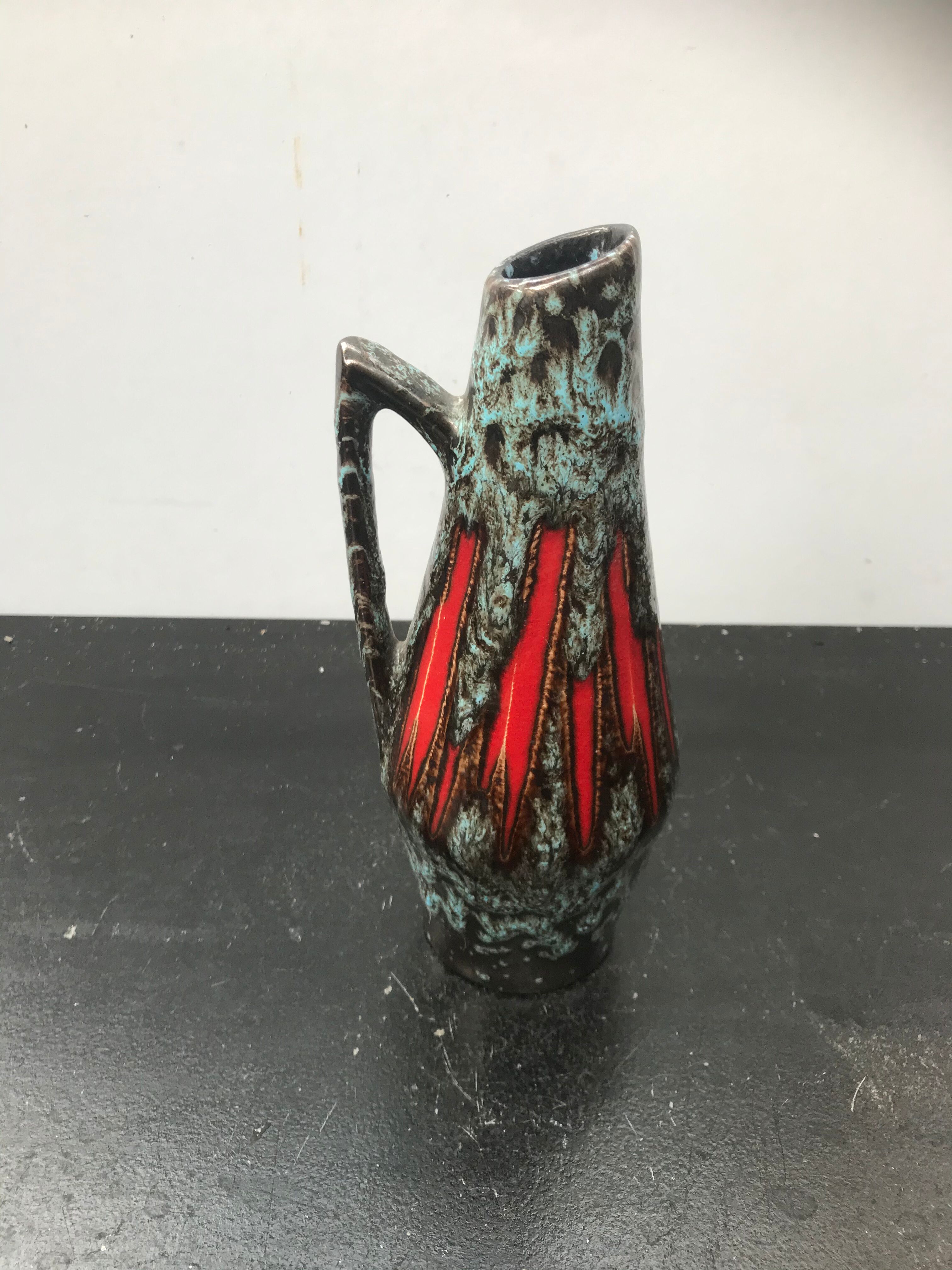 Former pitcher style art deco blue ceramics - vintage red