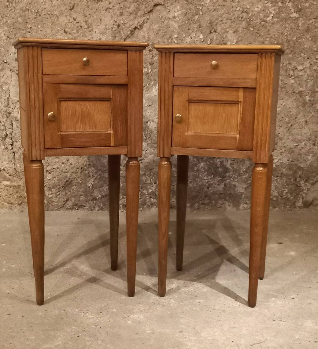 Paire table de chevet chêne massif art deco années 30/40