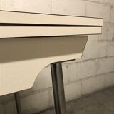 Off-white formica table / 70s cream with a tapered foot drawer