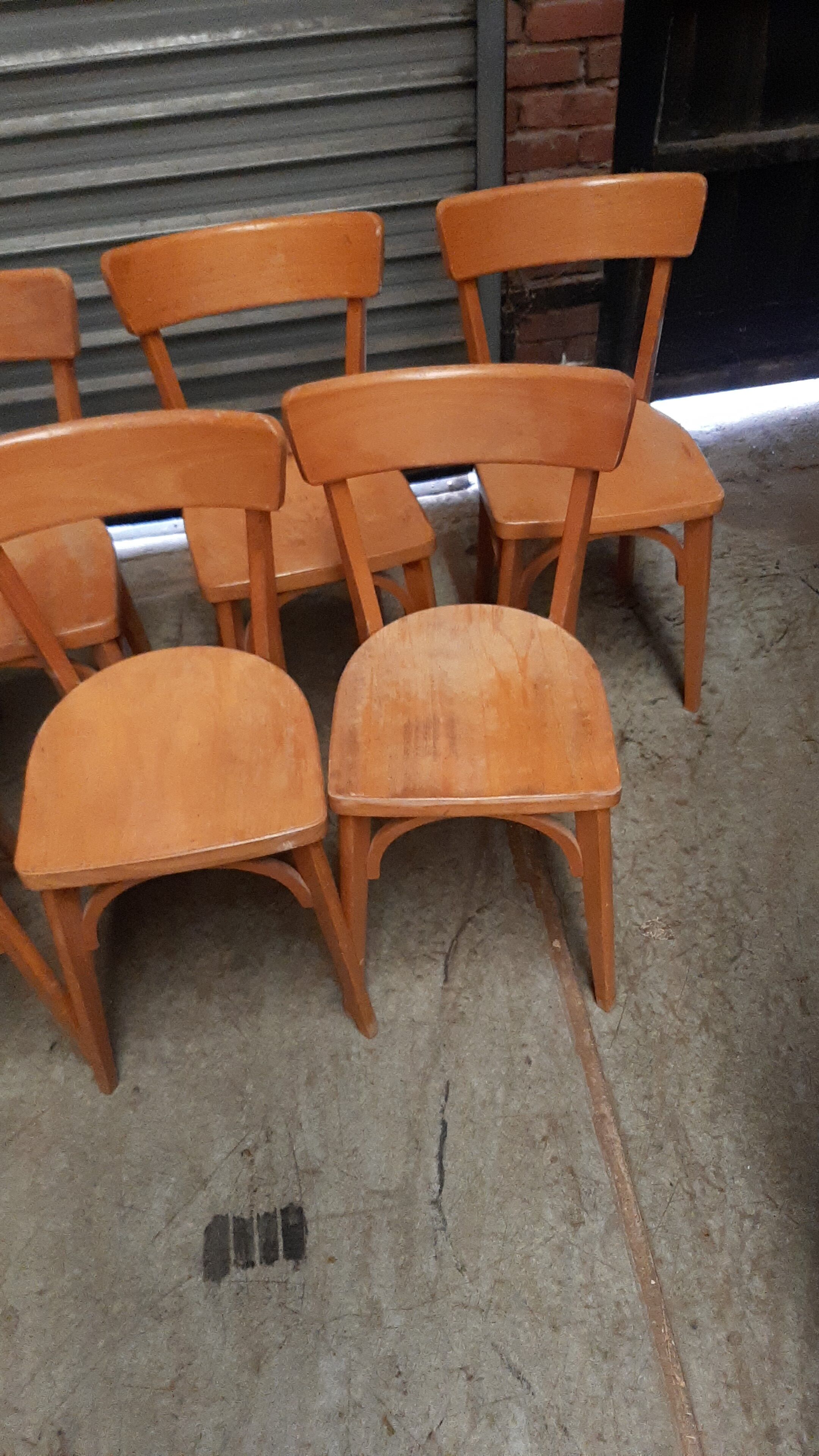 Set of 7 wooden bistro chairs