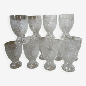 12 pressed molded glass water glasses