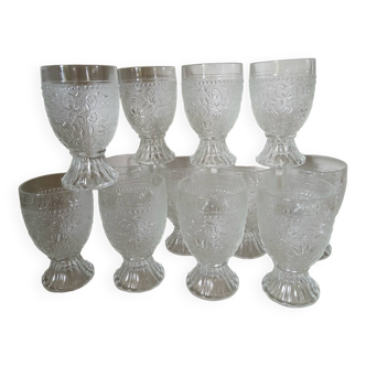 12 pressed molded glass water glasses
