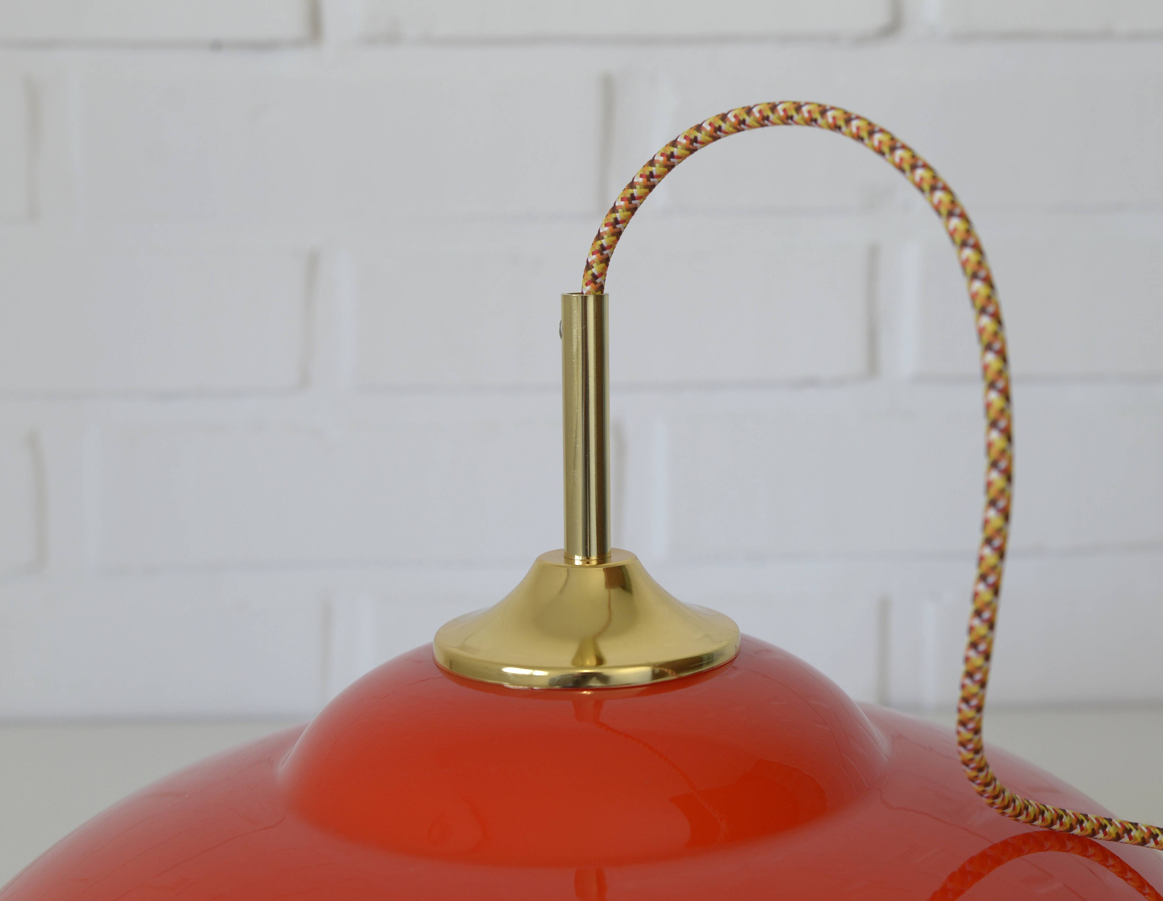 Vintage Orange Glass Pendant Light MCM Space Age Style Hanging Lamp 1970's