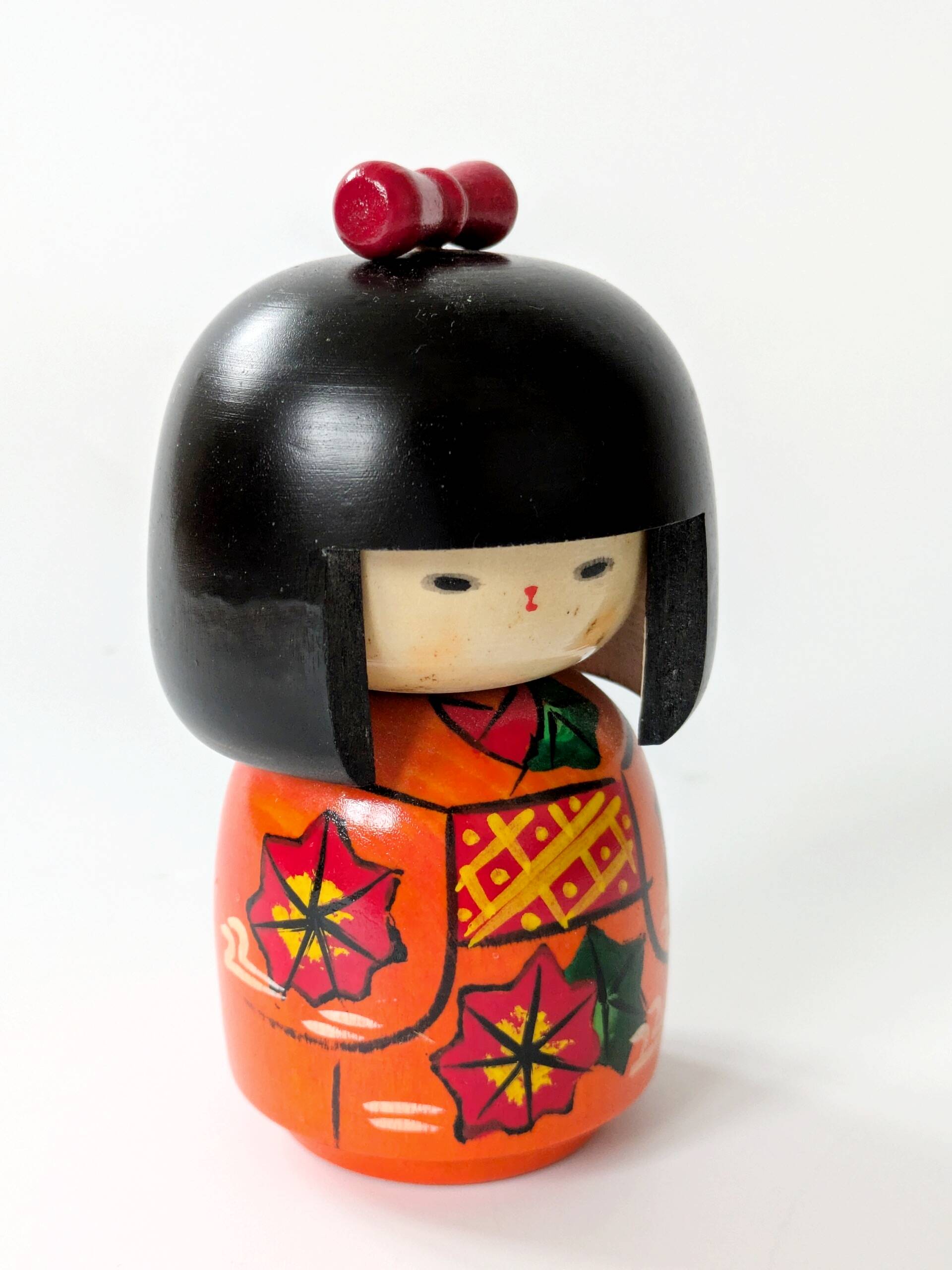 Vintage Japanese kokeshi doll, hand-painted wood
