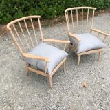 Pair of Baumann armchairs in raw beech