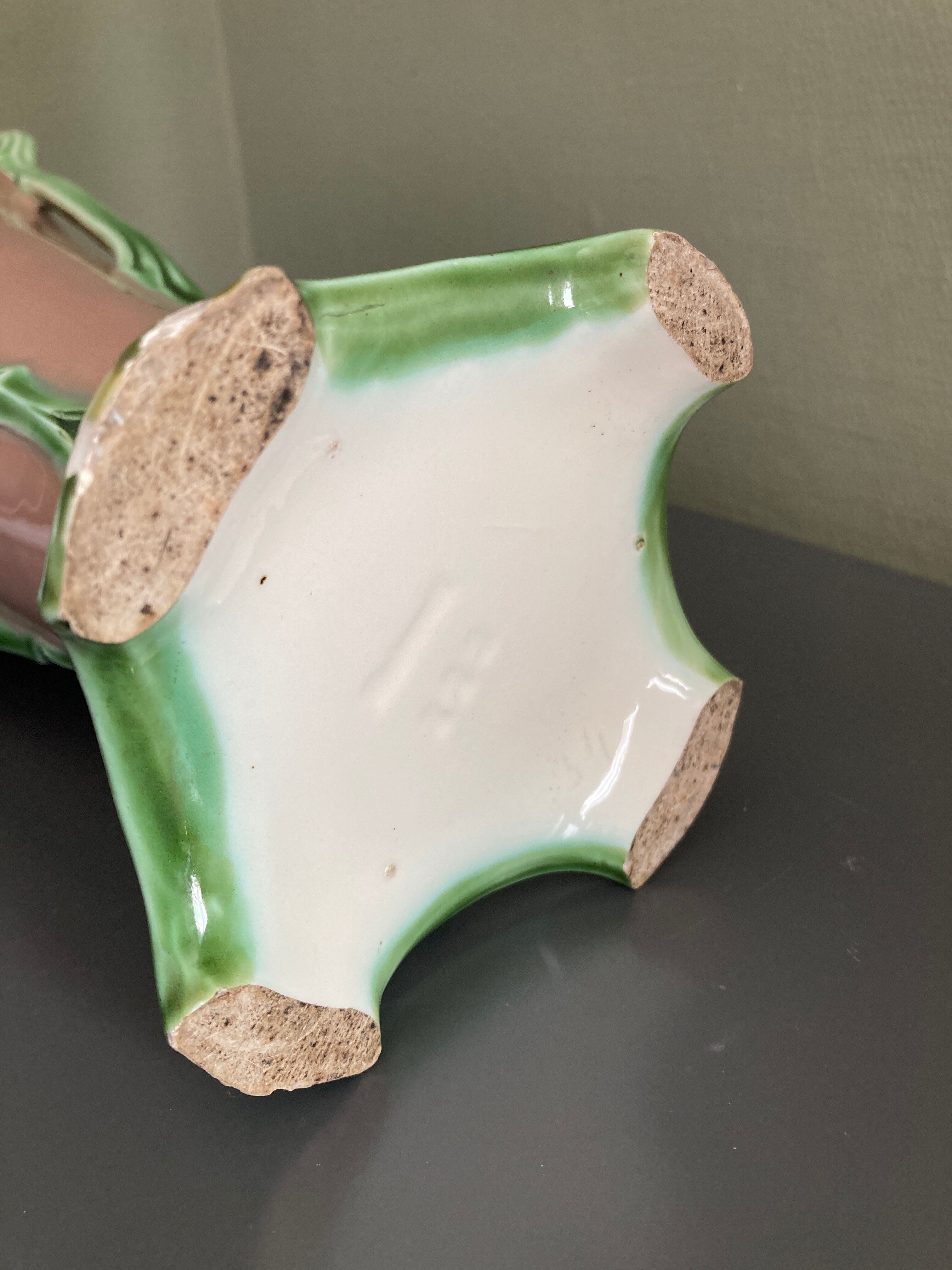 Art-nouveau splashy ceramic vase of flowers
