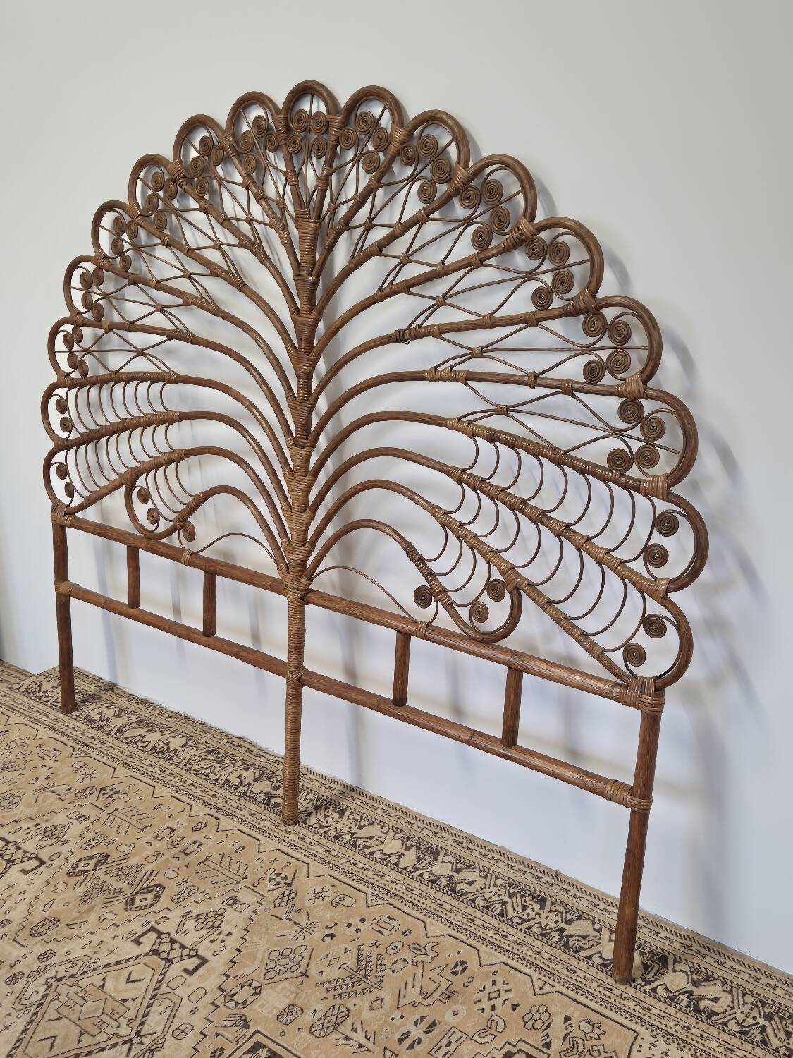 Peacock headboard in rattan Bamboo vintage 1970s