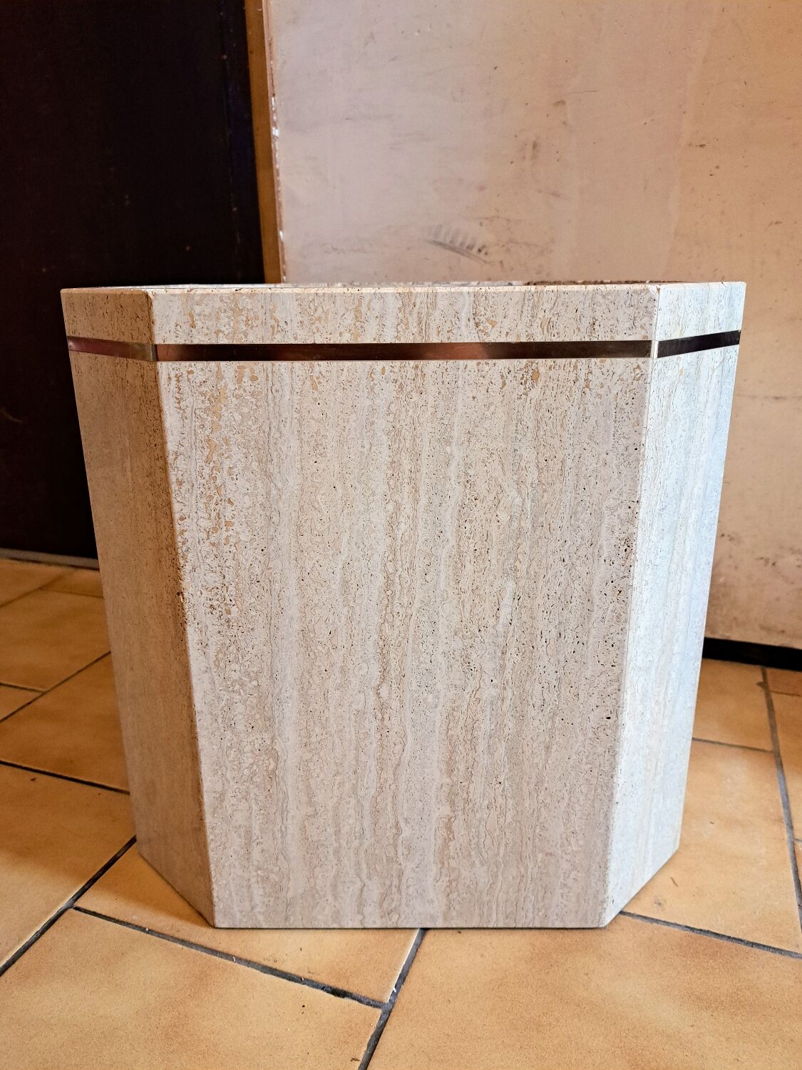 Travertine and brass coffee table