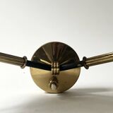 2 double wall lights in brass and white opaline glass, Arlus design 1950