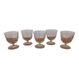Vintage set of 5 engraved glasses on feet