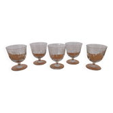 Vintage set of 5 engraved glasses on feet