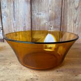 Salad bowl and raviers in tempered glass Vereco amber brown