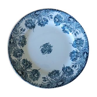 Plate old porcelain iron earth saint Amandinoise carnations