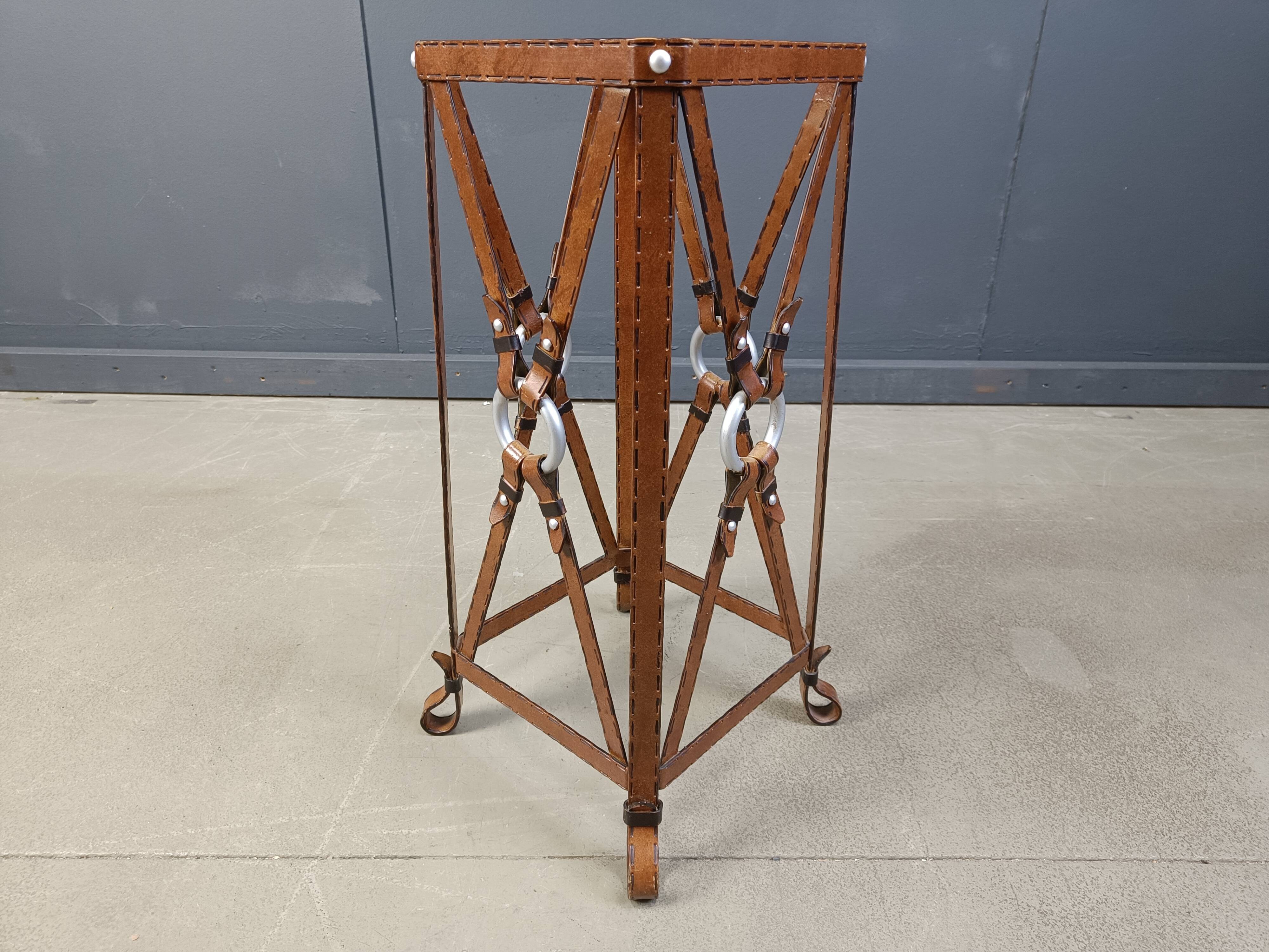 Iron Faux Leather Side Table in the style of Jacques Adnet