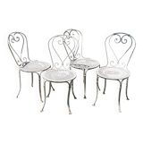 Set of 4 19th century wrought iron garden chairs with heart motif
