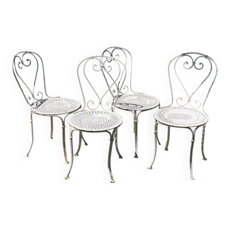Suite de 4 chaises de jardin fer forgé XIXé motif cœur