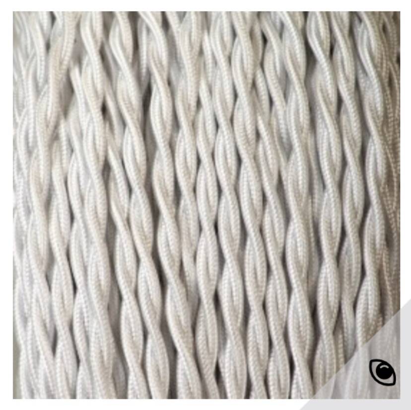 Lampe bois trompe l’œil, câble tissu, abat-jour