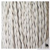 Lampe bois trompe l’œil, câble tissu, abat-jour