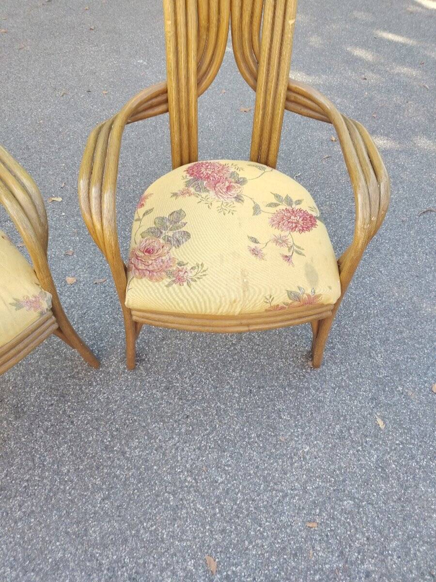 Pair of 1970s Italian design armchairs, made of bent bamboo.