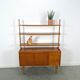 Meuble mural scandinave en teck avec étagères, tiroir et bureau