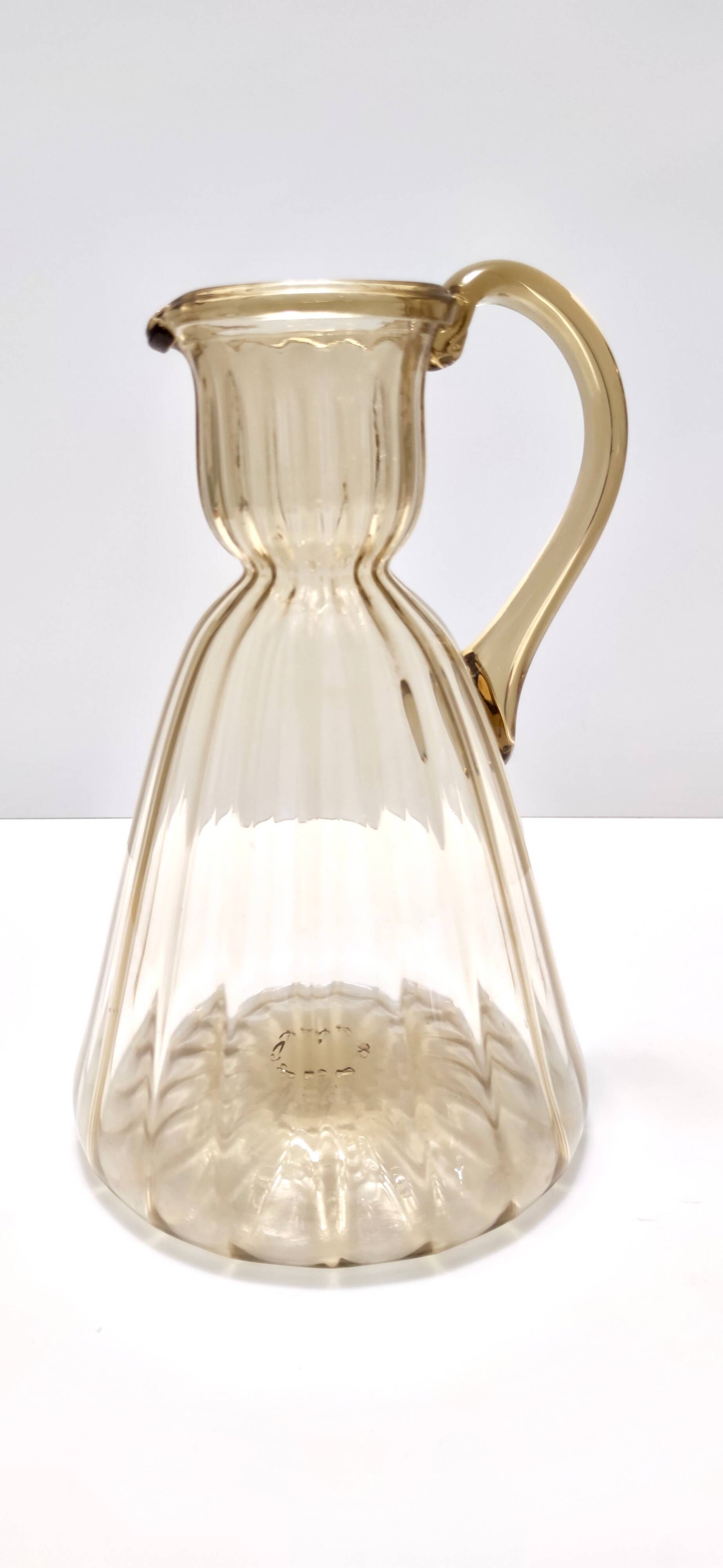 Straw-Colored Glass Pitcher Vase Ascribable to Vittorio Zecchin, Italy
