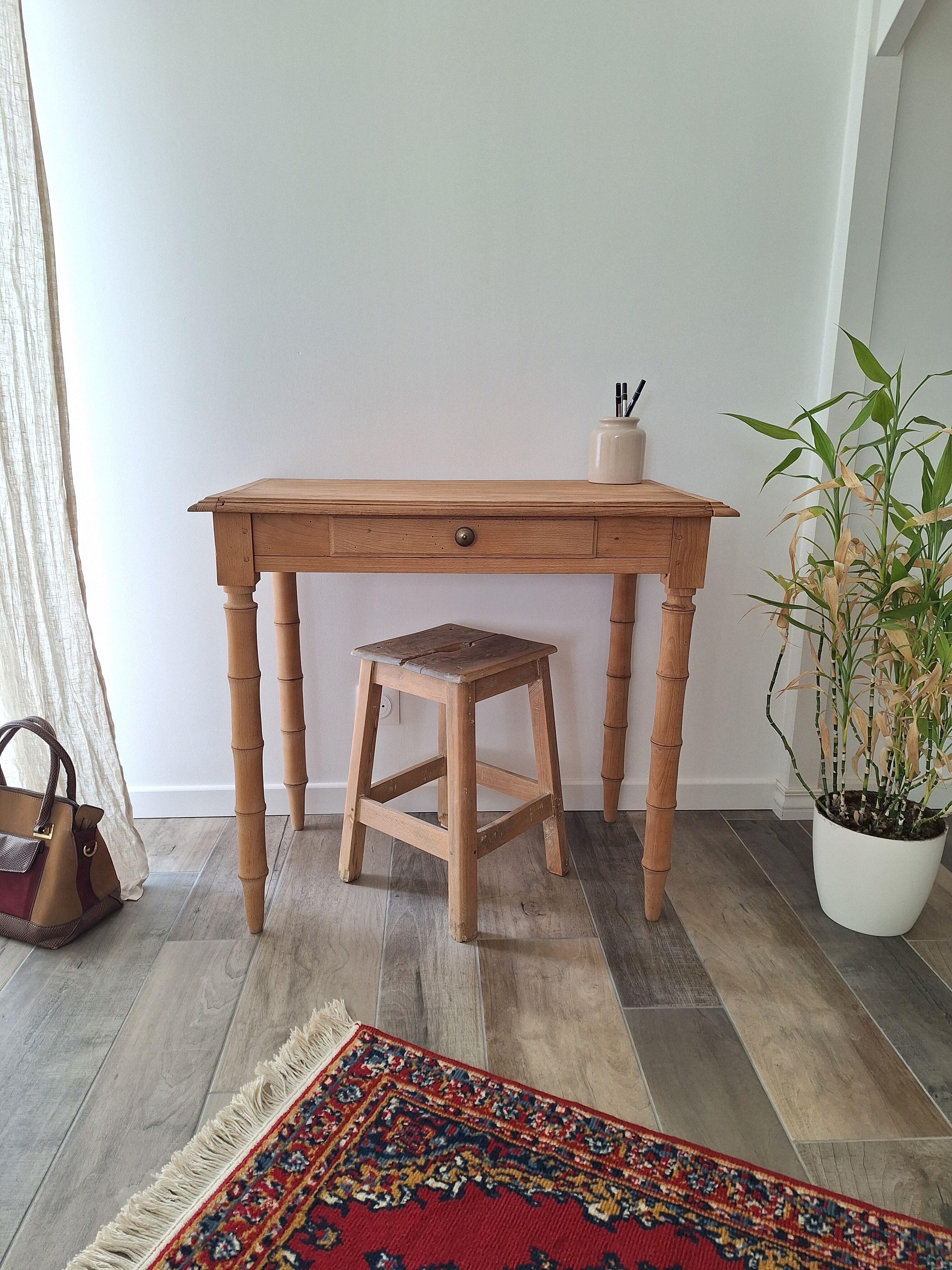 Old beech wood bureau/console/side table with bamboo legs.