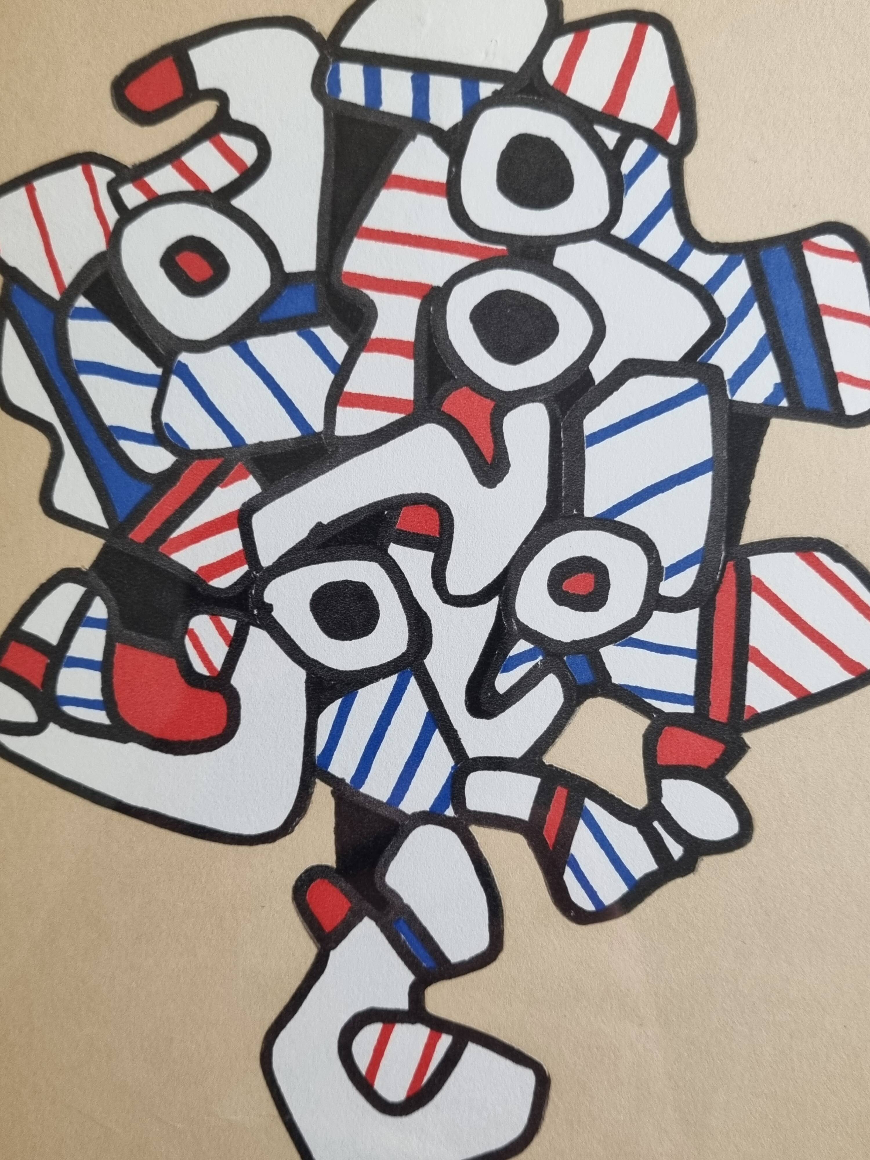 Silkscreen print after Jean Dubuffet, framed, 1970s, 25 x 31 cm
