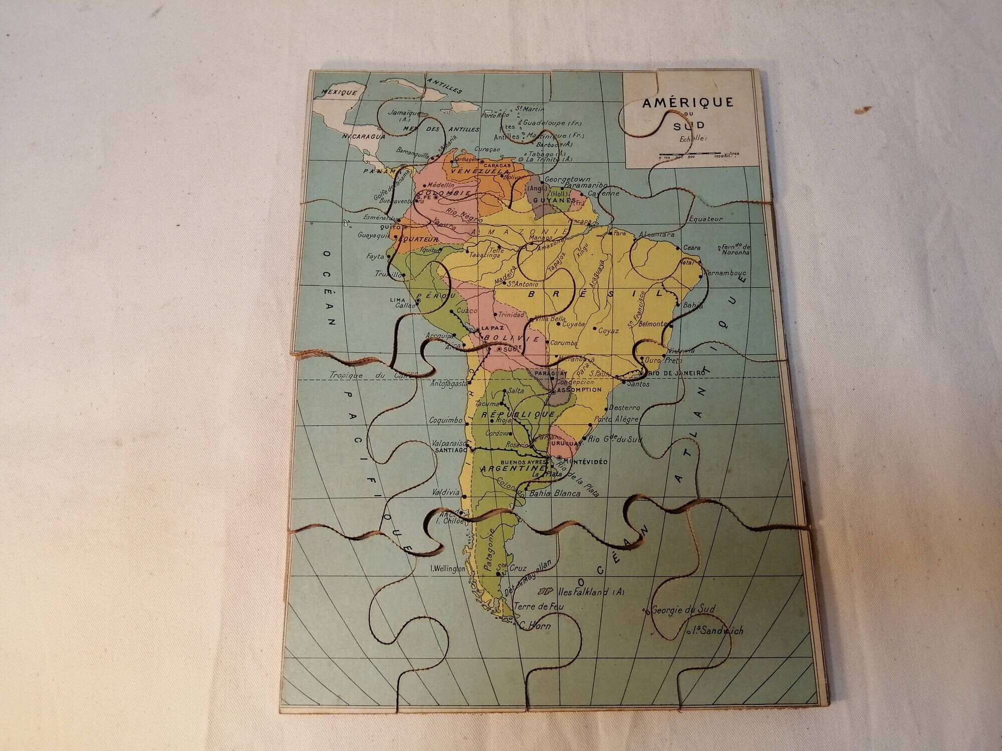 Geographical puzzle map South America - Monrocq Paris - Vintage
