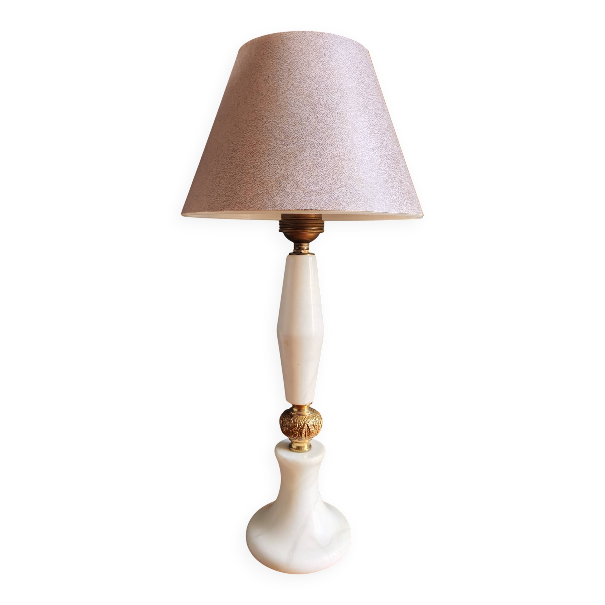 Vintage Table Lamp in White Marble and Brass