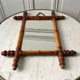 Old barber mirror in solid wood bamboo effect 30-40s