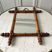 Old barber mirror in solid wood bamboo effect 30-40s