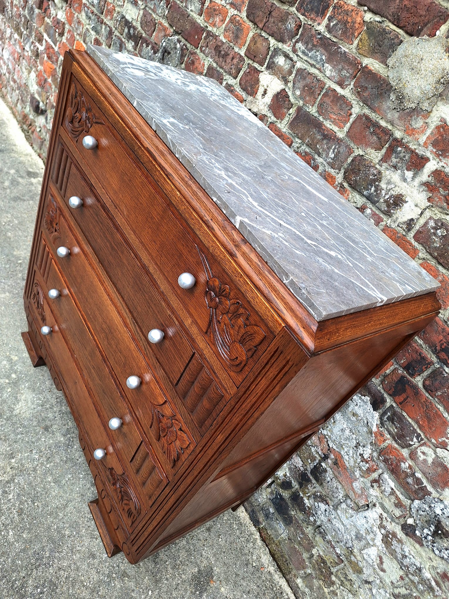 Art Deco commode, vintage antique piece with marble top.