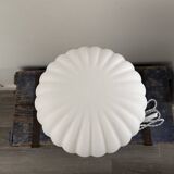 Geometric table lamp with pleated opaline shade