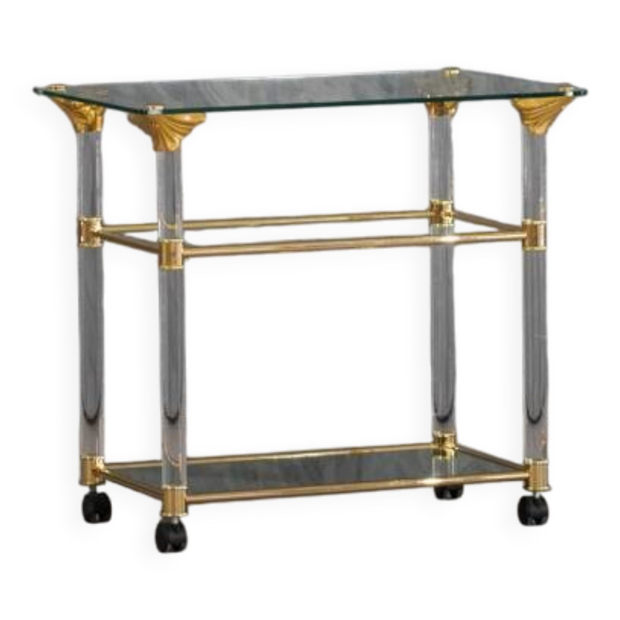 Vintage brass and lucite serving trolley, France 1960s