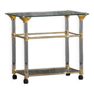 Vintage brass and lucite serving trolley, France 1960s